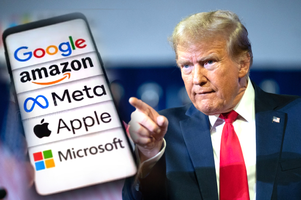Trump tech tariffs 2025, US vs EU digital tax, UK Digital Services Tax, Trump export restrictions, Big Tech trade war, Trump China tech policy, US retaliation tariffs, Digital Services Act EU, Meta Google Amazon tariffs, Trump Truth Social statement