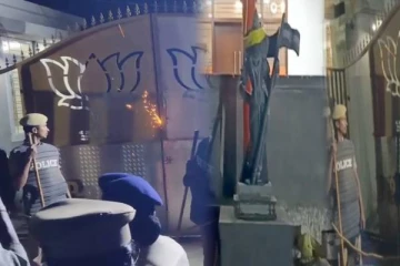 நள்ளிரவில் கதவை உடைத்து பாரத மாதா சிலையை அகற்றிய வருவாய் துறை - பரபரப்பு!