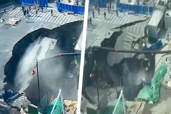 சீனாவில் திடீரென தாழிறங்கிய வீதி; சிதறி ஓடிய மக்கள் | A Road Suddenly Collapsed In China Shanghai