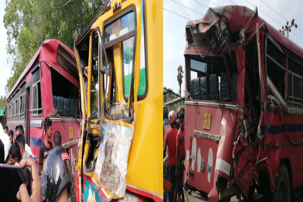 கனரக வாகனத்துடன் மோதி பேருந்து விபத்து! அறுவர் காயம் - ஐபிசி தமிழ்