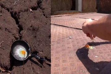 கொளுத்தும் வெயிலில் நெருப்பு- அடுப்பு இல்லாமலே  ஆபாயில்!