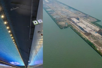 நீருக்குள் செல்லும் மிக நீண்ட பிரமாண்ட பாலத்தை திறந்துள்ள சீனா (PHOTOS)