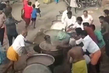 துடி துடித்த பக்தர்! கூழ் காய்ச்சும் அண்டாவில் விழுந்து பரிதாபமாக பலியான அதிர்ச்சி - பதற வைத்த சிசிடிவி காட்சிகள்