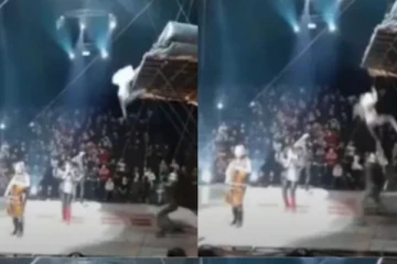 சர்க்கஸ் சாகசத்தின் போது அதிர்ச்சி சம்பவம் - 20 அடி உயரத்திலிருந்து தவறி விழுந்த நபர் - பதபதக்கும் வீடியோ வைரல்