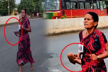 பாதியில் காலை வாரிய செருப்பு ;மகள்களின் கல்விச் செலவு; வெறும் காலில் மரதன் ஓடி வென்ற தாயார்!