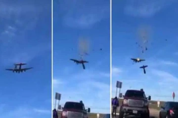 அமெரிக்காவில் சாகச நிகழ்ச்சியில் நடு வானில் மோதிக்கொண்ட விமானங்கள்!