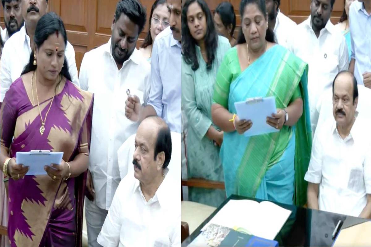 சத்தியபாமா, மரகதம் குமரவேல் தவெக எம்.எல்.ஏ.க்களாக பதவியேற்றனர் | Maragatham Kumaravel Sathyabhama Sworn As Tvk Mlas