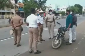 ஊரடங்கில் சுற்றித்திரிந்த இருசக்கர வாகன ஓட்டிகள் - எச்சரித்து அனுப்பிய காவல்துறை