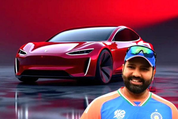 Rohit Sharma Tesla Model Y, Tesla Model Y India 2025, Rohit Sharma car collection, Tesla EV celebrity India, Tesla 3015 number plate, Rohit Sharma luxury cars, Tesla Model Y features