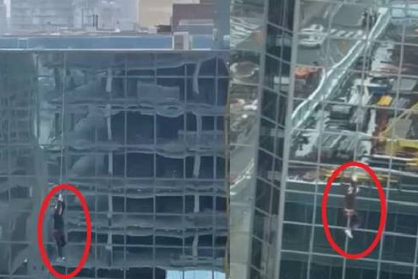 கிரேனில் சிக்கிக்கொண்டு அந்தரத்தில் தொங்கிய ஊழியர் : பதரவைக்கும் வீடியோ - தமிழ்நாடு