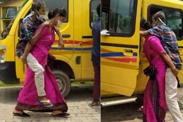 கொரோனா பாதித்த மாமனாரை தோளில் சுமந்து மருத்துவமனை சென்ற மருமகள்
