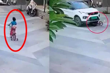 சைக்கிள் ஓட்டி வந்த சிறுமிக்கு நேர்ந்த கதி; பதறவைத்த காணொளி