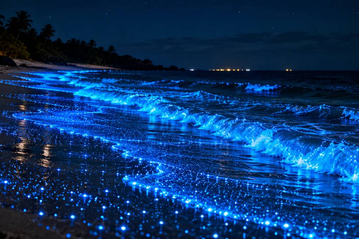 நீல நிறத்தில் ஒளிரும் கடல்: மும்பை அருகே ஒரு அரிய காட்சி | Sea Mysteriously Glows Blue At Mumbai Beach