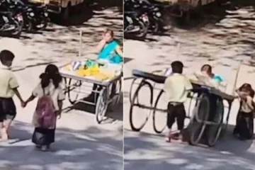 பழவண்டியில் இருந்த கைக்குழந்தை! தள்ள முடியாமல் சிரமப்பட்ட பெண்! ஹீரோவாக மாறிய குழந்தைகள்