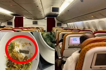 விமானத்தில் வழங்கிய உணவில் இருப்பு தகடு... அதிர்ச்சியடைந்த பயணி!