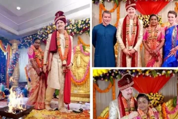 மணமேடையில் இந்திய பெண் கையை பிடித்து அக்னியை சுற்றி வந்த அமெரிக்க இளைஞர்! பாரம்பரிய முறையில் திருமணம்