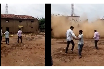 மகாராஷ்டிராவில் கண் இமைக்கும் நேரத்தில் இடிந்து விழுந்த வீடு - வைரலாகும் வீடியோ