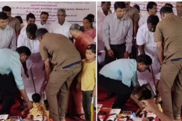 கைக்குழந்தையுடன் அமைச்சர் காலில் விழுந்த ஊழியர் - அதிரடியாக உத்தரவிட்ட தமிழக அரசு