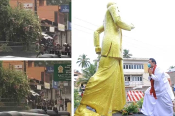 பாகுபலி திரைப்பட பாணியில் வீழ்த்தப்பட்ட ராஜபக்சவின் சிலை!(video)