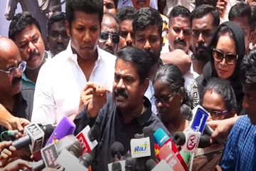 இப்படியே பேசிட்டு இருந்தா செருப்பால அடிப்பேன் - செய்தியாளர்கள் மத்தியில் செருப்பை கழற்ற முயன்ற சீமான்..!