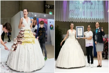 சுவிஸில் கேக் ஆடையால் கின்னஸ் சாதனை படைத்த பெண்!