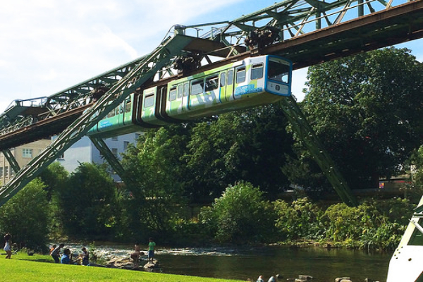 A monorail is a hanging stair train