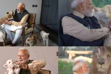 சிங்கக்குட்டிக்கு பாலூட்டிய நரேந்திர மோடி