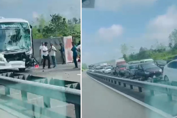 தெற்கு அதிவேக நெடுஞ்சாலையில் பேருந்தும் , லொறியும் மோதி விபத்து; தப்பிய உயிர்கள் | Bus And A Lorry Collided Southern Expressway