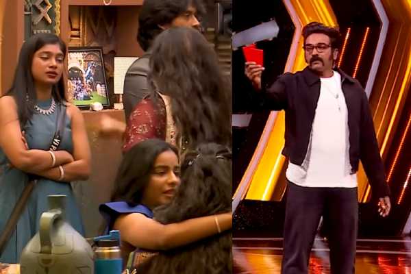 பிக் பாஸ் சீசன் 9 : ரெட் கார்ட் கொடுத்த விஜய் சேதுபதி!! சாண்ட்ரா காலில் விழுந்த கம்ருதீன், பாரு.. | Kamarudin Vjparvathy Apologies Sandra For Redcard