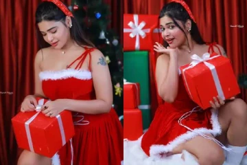 கிறிஸ்துமஸ் பண்டிகையையொட்டி சிகப்பு நிற உடையில், தர்ஷா குப்தாவின் அழகிய புகைப்படங்கள்