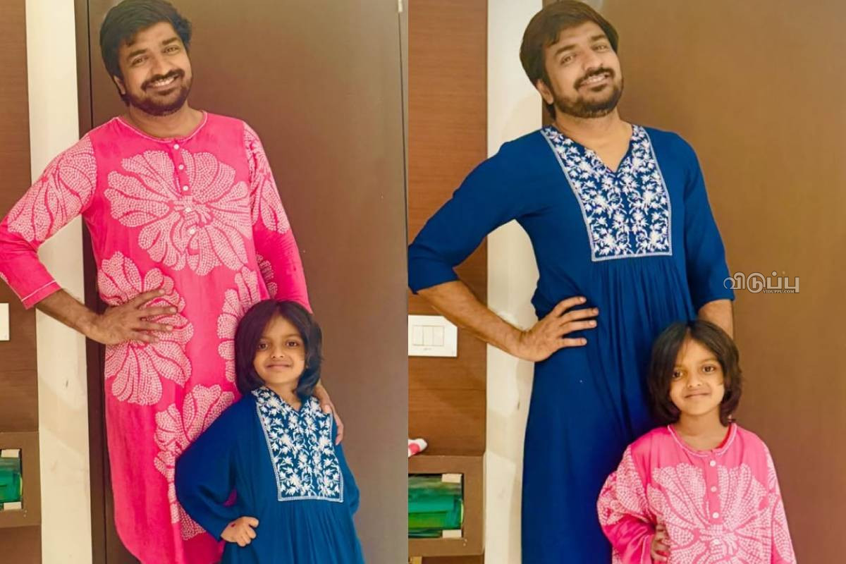 மகளுடன் சேர்ந்து பெண் உடை அணிந்து அட்டகாசம் செய்துள்ள காமெடி நடிகர் சதீஷ் | Actor Sathish In Lady Dress Photo Viral