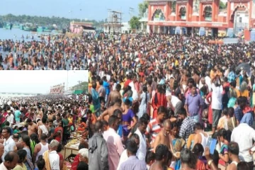 இன்று ஆடி அமாவாசை: ராமேஸ்வர அக்னி தீர்த்த கடலில் குவிந்த மக்கள்