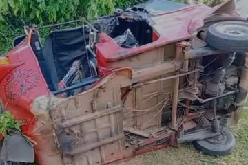 පාසල් ළමුන් ප්‍රවාහනය කළ ත්‍රිරෝද රථයක් පෙරළෙයි