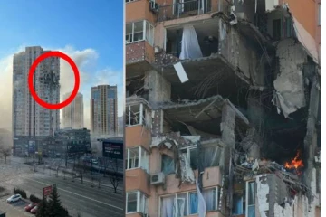 உக்ரைன் தலைநகர் கீவில் குடியிருப்பு கட்டிடம் மீது ரஷ்யா ராக்கெட் தாக்குதல்! சிக்கிய காட்சி