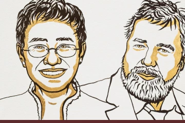 2021 அமைதிக்கான நோபல் பரிசு  -  இருவருக்கு பகிர்ந்தளிப்பு