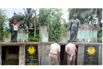 அண்ணா சிலை அவமதிப்பு - ஆ.ராசாவின் உருவப்படத்திற்கு செம்புள்ளி, கரும்புள்ளி