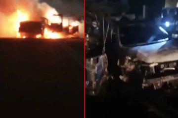 கொழும்பு மேம்பாலத்தில் திடீரென தீப்பற்றி எரிந்த வாகனங்கள்