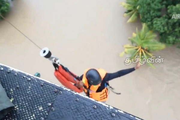 கொட்டித் தீர்க்கும் மழை! தென்னை மரத்தில் சிக்கியவரை பாதுகாப்பாக மீட்ட படையினர் | Bad Weather In Sri Lanka Today Coconut Tree