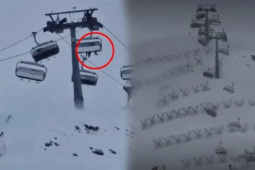 மணிக்கு 60 மைல் வேகத்தில் வீசிய காற்றில் சிக்கிய கேபிள் கார்கள்: அதிர்ச்சியை உருவாக்கியுள்ள காட்சி