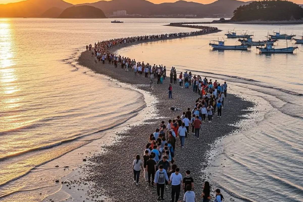 கடலின் நடுவே பாதை உருவாகும் அதிசயம் - பின்னணியில் அறிவியல் காரணம் | Road Through Ocean South Korea Jindo Sea Miracle