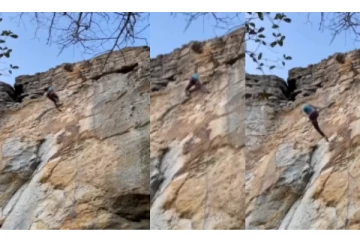 மலையேறும்போது உச்சியிலிருந்து தடுமாறி விழுந்த பெண் - பதற வைக்கும் அதிர்ச்சி வீடியோ வைரல்