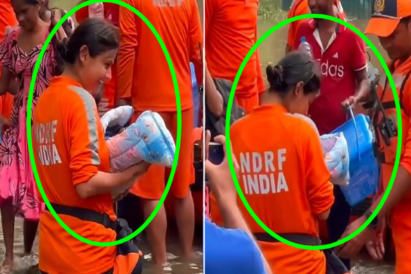 வெள்ளத்தில் சிக்கிய சிசுவை மீட்ட இந்திய மீட்பு குழு; குவியும் பாராட்டு | Indian Rescue Team Rescues Baby Trapped In Flood