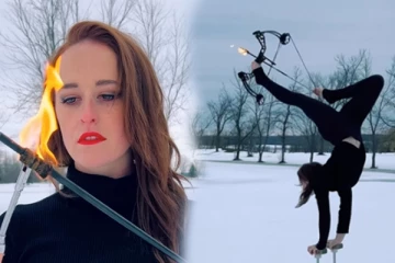 காலில் அம்பு விட்டு சாகசம் செய்யும் பெண்: பல இலட்சம் பார்வையாளர் கடந்து தீயாய் பரவும் வீடியோ