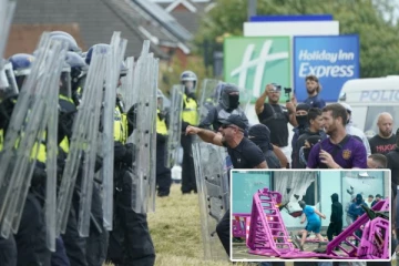 பிரித்தானியாவில் வெடிக்கும் கலவரம்: பொலிஸார் மீது நாற்காலிகளை தூக்கி எறிந்த குடியேற்ற எதிர்ப்பாளர்கள்!