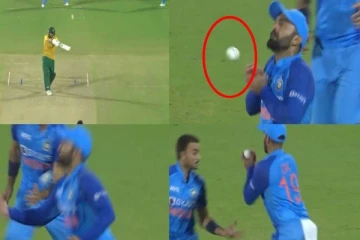 பல அடி உயரம் மேலே சென்ற பந்து! இரண்டு முறை தட்டி தட்டி கேட்ச் பிடித்த தினேஷ் கார்த்திக் வீடியோ