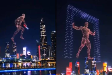 சிட்டி டாப்பில் நகரும் கலர் லைட் மனிதர்.. வியப்பில் இணையவாசிகள்!