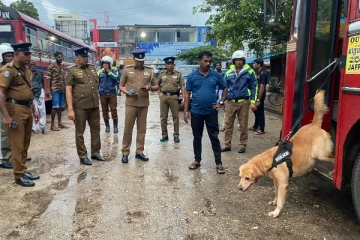 யாழ்ப்பாணத்தில் பேருந்துகளில் காவல்துறையினர் மோப்ப நாய்களுடன் சோதனை