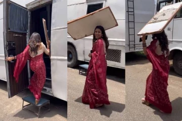 தலையில் காட்போர்டுடன் கேரவனை நோக்கி ஓடும் ஆல்யா..வெயிலுக்கு அவ்வளவு பயமா?