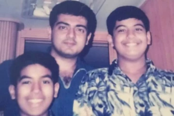 அஜித் உடன் இருக்கும் இவர்கள் யார் தெரியுமா? முன்னணி நடிகையின் மகன்கள் தான்