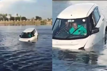 காரை நீருக்குள் இறக்கி டிரைவிங் சொல்லி கொடுத்த நபர்! கடைசியில் நடந்ததை பாருங்க